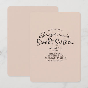 Moderne Minimal Beliebige Farbe Sweet 16 Sechzehn Einladung