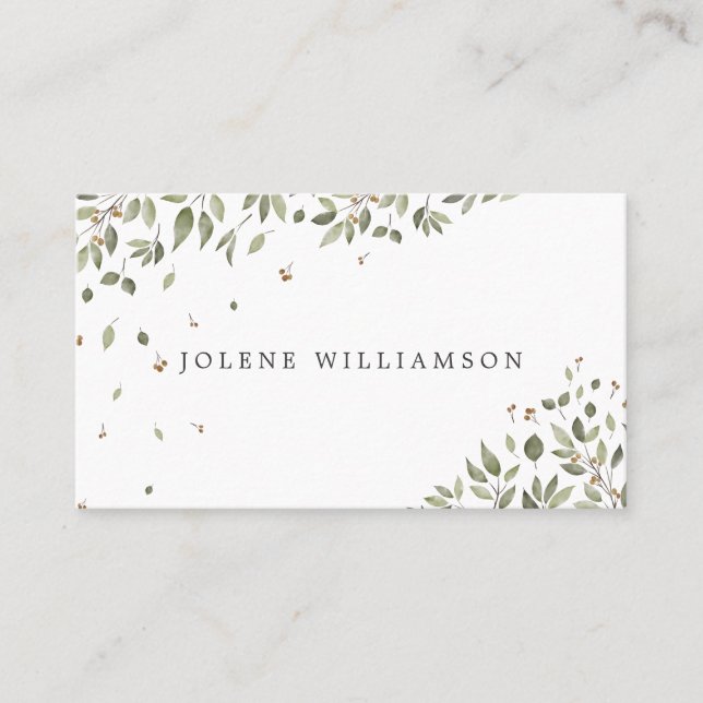 Moderne Minimal Bio Greenery Business Card Visitenkarte (Vorderseite)