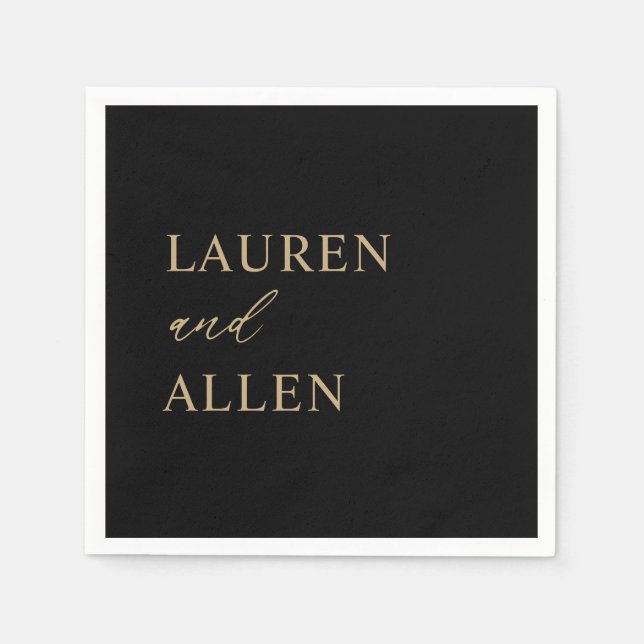 Moderne Minimal Black Gold Hochzeit Napkins Serviette (Vorderseite)