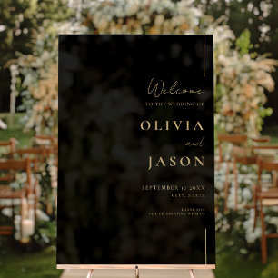 Moderne Minimal Black Gold Hochzeit Willkommen Acrylschild