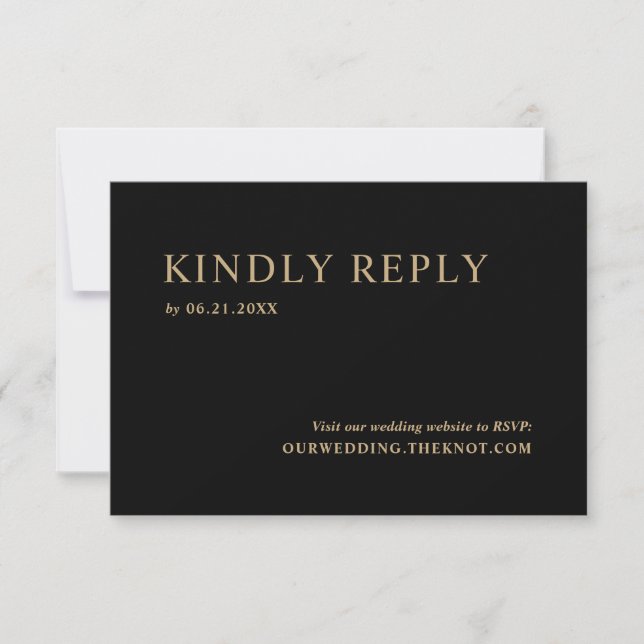 Moderne Minimal Black Gold Wedding RSVP Card Karte (Vorderseite)