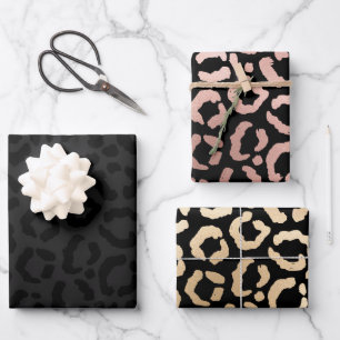 Moderne Minimal Black Leopard Print Geschenkpapier Set