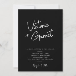 Moderne Minimal Black Script Foto Hochzeit Einladung