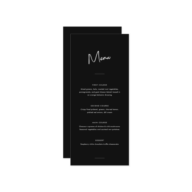 Moderne Minimal Black Script Wedding Menükarte (Vorderseite/Rückseite Beispiel)