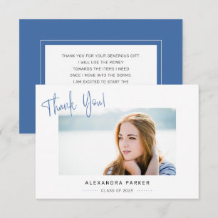 Moderne Minimal Blaue Handschrift Absolventenfeier Dankeskarte