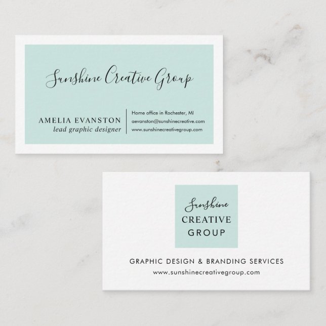 Moderne Minimal Blue Green Visitenkarte (Vorne/Hinten)