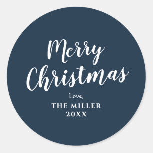 Moderne Minimal Blue Merry Christmas Family Classi Runder Aufkleber