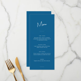 Moderne Minimal Blue Script Wedding Menükarte