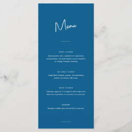 Moderne Minimal Blue Script Wedding Menükarte