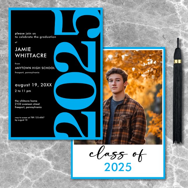 Moderne Minimal Blue Typografy Graduation Party Einladung (Modern Minimal Blue Typography Graduation Party Invitation)