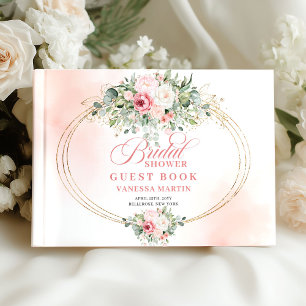 Moderne Minimal Blush Florale Hochzeitsdusche Gäst Gästebuch