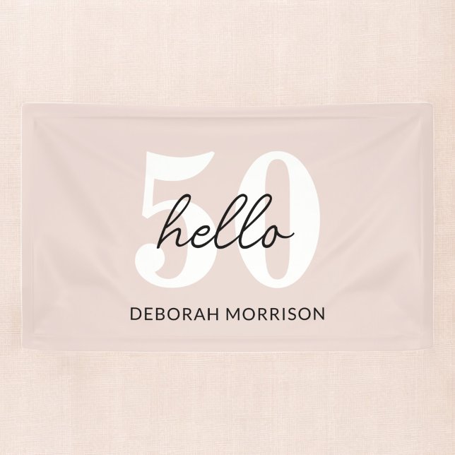 Moderne Minimal Blush Pink Typografie 50. Geburtst Banner (Von Creator hochgeladen)