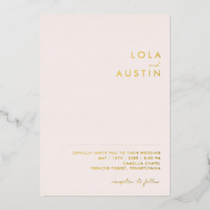 Moderne Minimal Blush- und Gold-Lässige Hochzeits- Folieneinladung