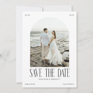 Moderne Minimal Boho Bogen Foto Doppelseitig Save The Date