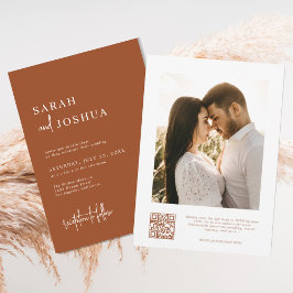 Moderne Minimal Boho Burnt Orange QR Code Hochzeit Einladung