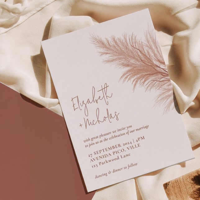 Moderne Minimal Boho Pampas Grass Wedding Einladung (Von Creator hochgeladen)