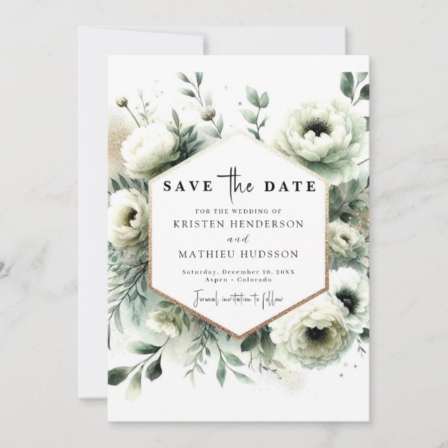 Moderne Minimal Boho Sage Green Wedding Save The Date (Vorderseite)