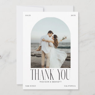 Moderne Minimal Boho Torbogen-Hochzeit Dankeskarte