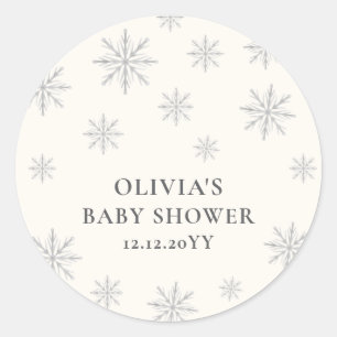 Moderne Minimal Boho Winter Snowflake Babydusche Runder Aufkleber