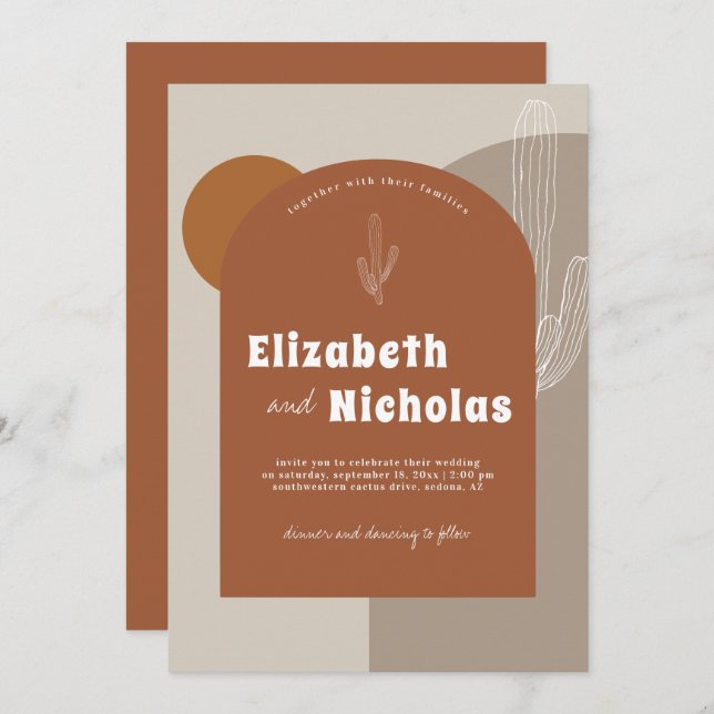 Moderne Minimal-Boho-Wüste | Terra Cotta Einladung (Vorne/Hinten)