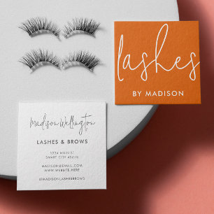 Moderne Minimal Burnt Orange Script Beauty Lashes Quadratische Visitenkarte
