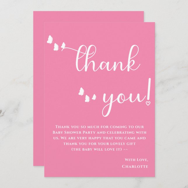 Moderne Minimal-Butterfly-Babydusche Dankeskarte (Vorne/Hinten)