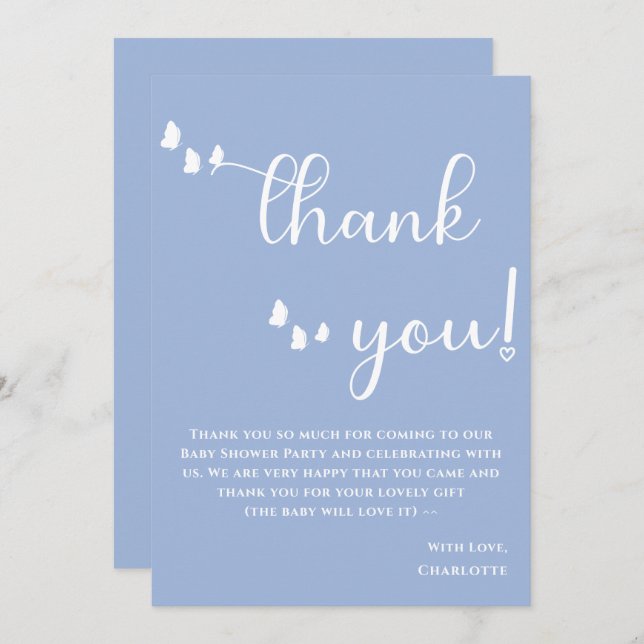 Moderne Minimal-Butterfly-Babydusche Dankeskarte (Vorne/Hinten)
