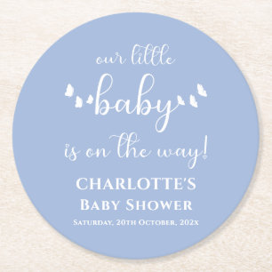 Moderne Minimal Butterfly-Kalligrafie Baby Shower Runder Pappuntersetzer