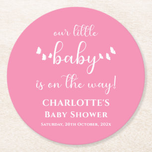 Moderne Minimal Butterfly Kalligrafie Babyparty Runder Pappuntersetzer