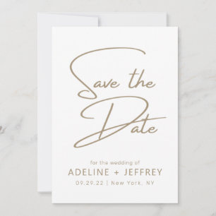 Moderne Minimal Calligraphie White Gold Hochzeit Save The Date