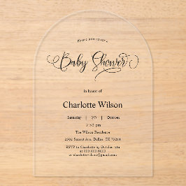 Moderne Minimal Calligraphy Baby Boy Dusche Acryleinladungen