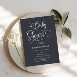 Moderne Minimal Calligraphy Baby Girl Dusche Einladung