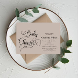 Moderne Minimal Calligraphy Babydusche Einladung