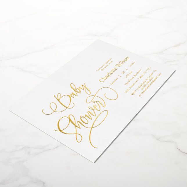 Moderne Minimal Calligraphy Babydusche Folieneinladung (Gedreht)