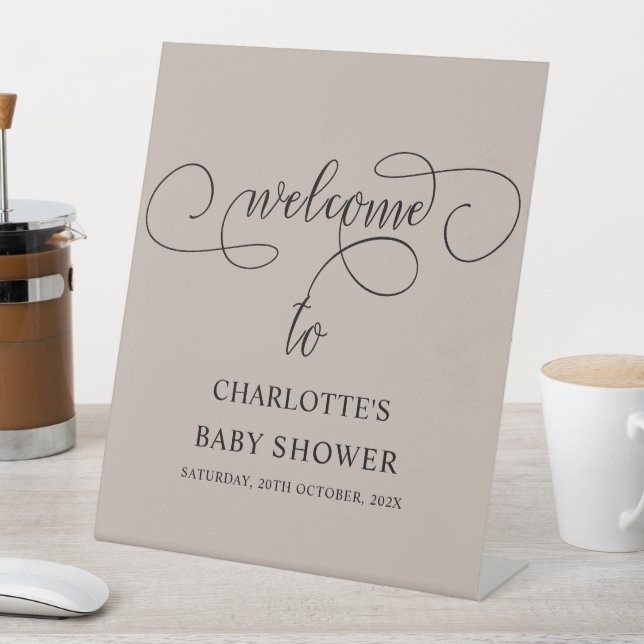Moderne Minimal Calligraphy Babydusche Willkommen Sockelschild (In Situ)