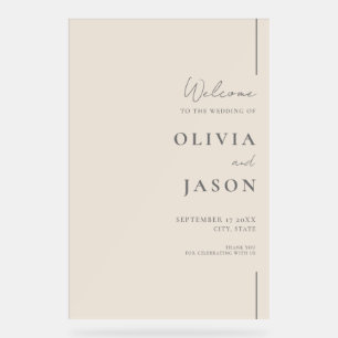 Moderne Minimal Champagner Hochzeit Willkommen Acrylschild