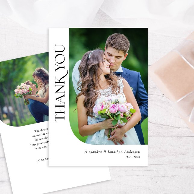 Moderne Minimal Chic 2 Foto Hochzeit Dankeskarte (Von Creator hochgeladen)