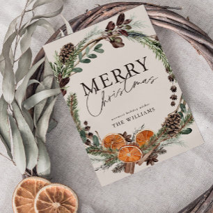 Moderne Minimal Citrus Wreath Script Weihnachten