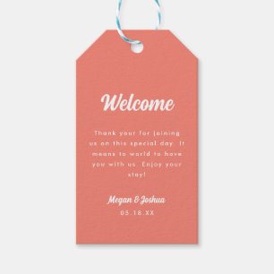 Moderne Minimal Coral Pink Hochzeit Willkommen Geschenkanhänger