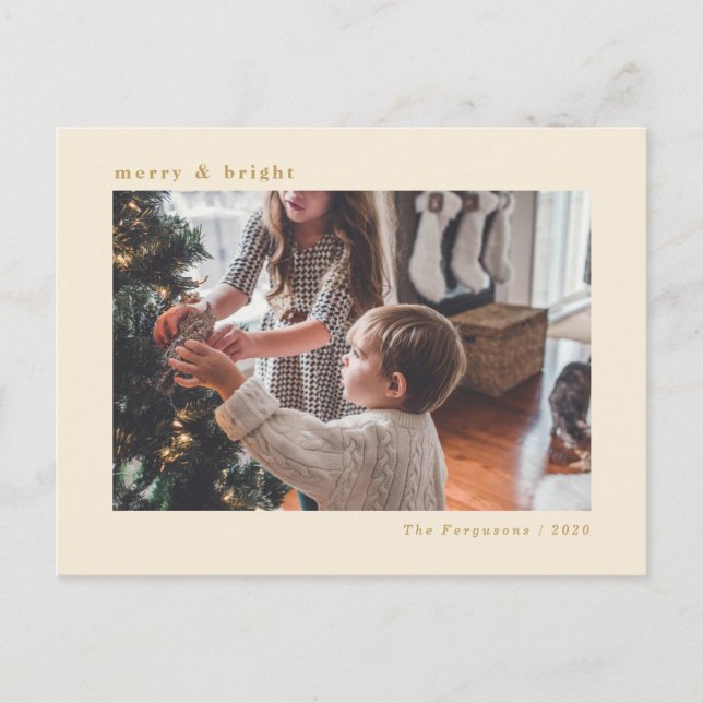 Moderne Minimal Cream Weihnachtsfotokarte Postkarte (Vorderseite)