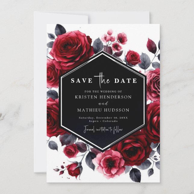 Moderne Minimal Crimson Red Wedding Save The Date (Vorderseite)