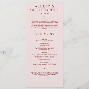 Moderne Minimal Crimson & Rose Hochzeit Programm