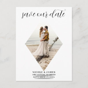 Moderne Minimal Diamant Foto Hochzeit Termin vorme Ankündigungspostkarte