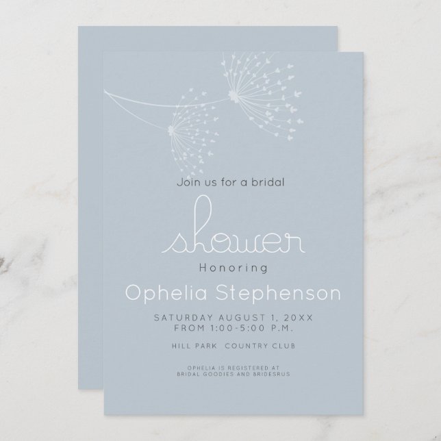 Moderne Minimal Doodle Blume Dusty Blau und Weiß Einladung (Vorne/Hinten)