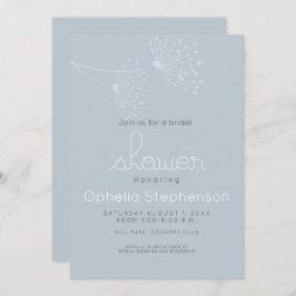 Moderne Minimal Doodle Blume Dusty Blau und Weiß Einladung