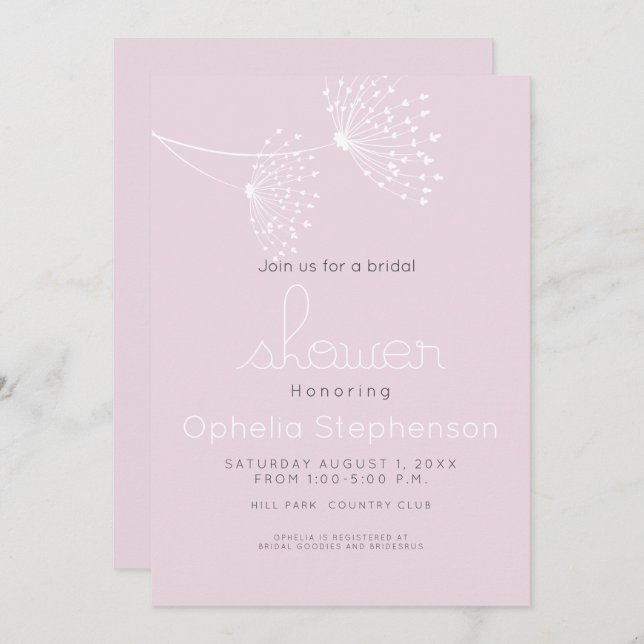 Moderne Minimal Doodle Blume Rose Rosa und Weiß Einladung (Vorne/Hinten)