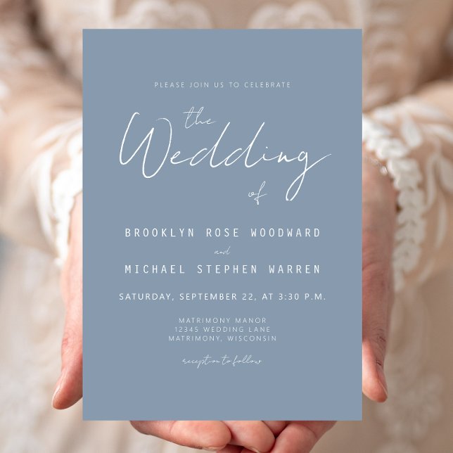 Moderne Minimal Dusty Blue Script Hochzeit einlade Einladung (Von Creator hochgeladen)