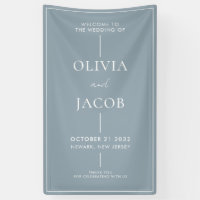 Moderne Minimal Dusty Blue Wedding Willkommen
