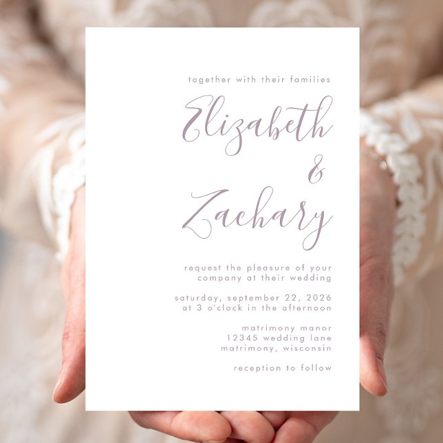 Moderne Minimal Dusty Lavender Script Wedding Einladung (Von Creator hochgeladen)