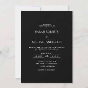 Moderne Minimal einfache Script Black Krawatte Hoc Einladung